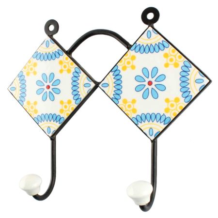 Turquoise Flower Ceramic Tile Hook